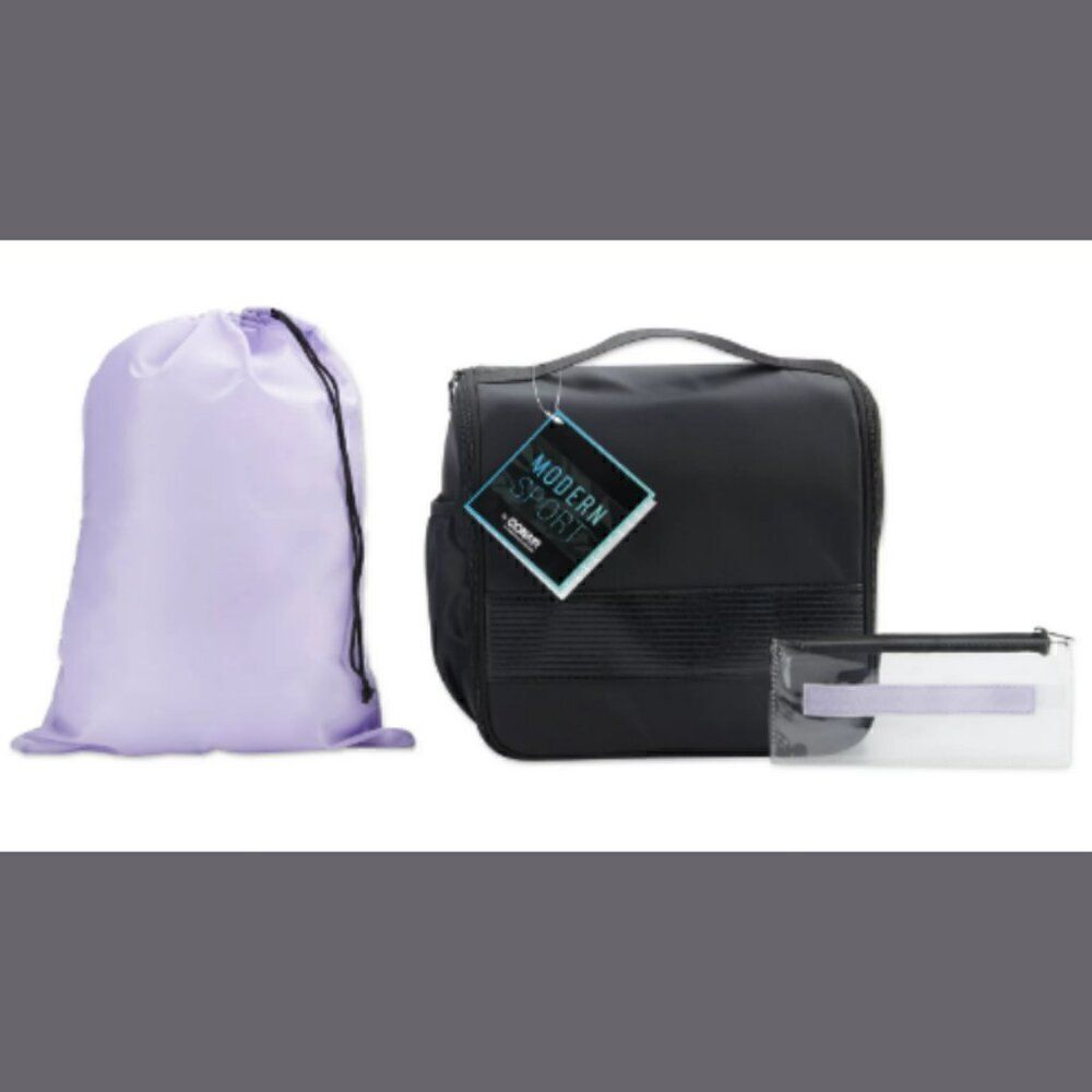 Modern Sport Hanging Toiletry Cosmetic Bag with Drawstring Bag & Clear Pouch NWT
